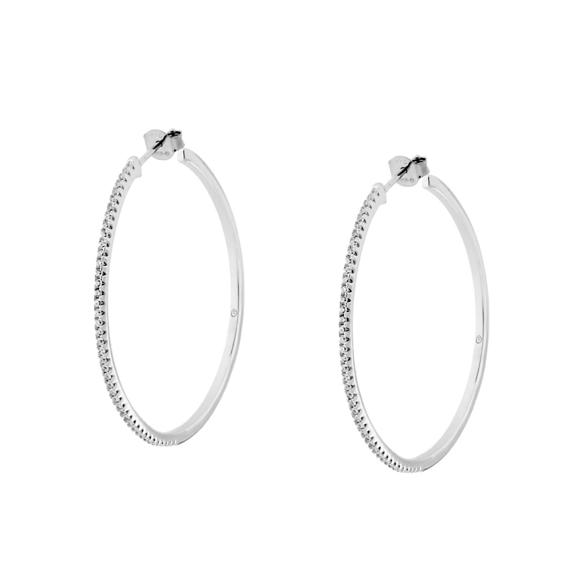 Orecchini Cerchio Creola mm 45 con Zirconi Bianchi in ARGENTO 925 Galvanica Rodio