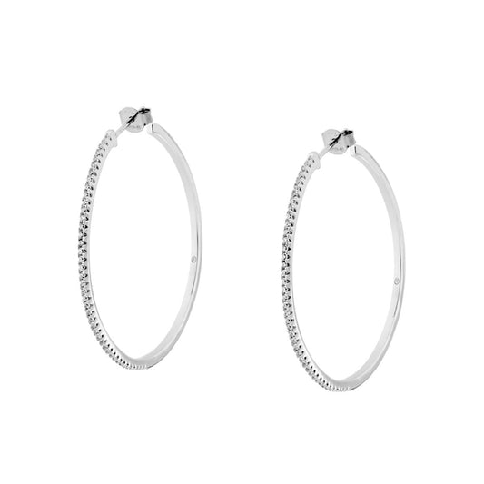 Orecchini Cerchio Creola mm 45 con Zirconi Bianchi in ARGENTO 925 Galvanica Rodio