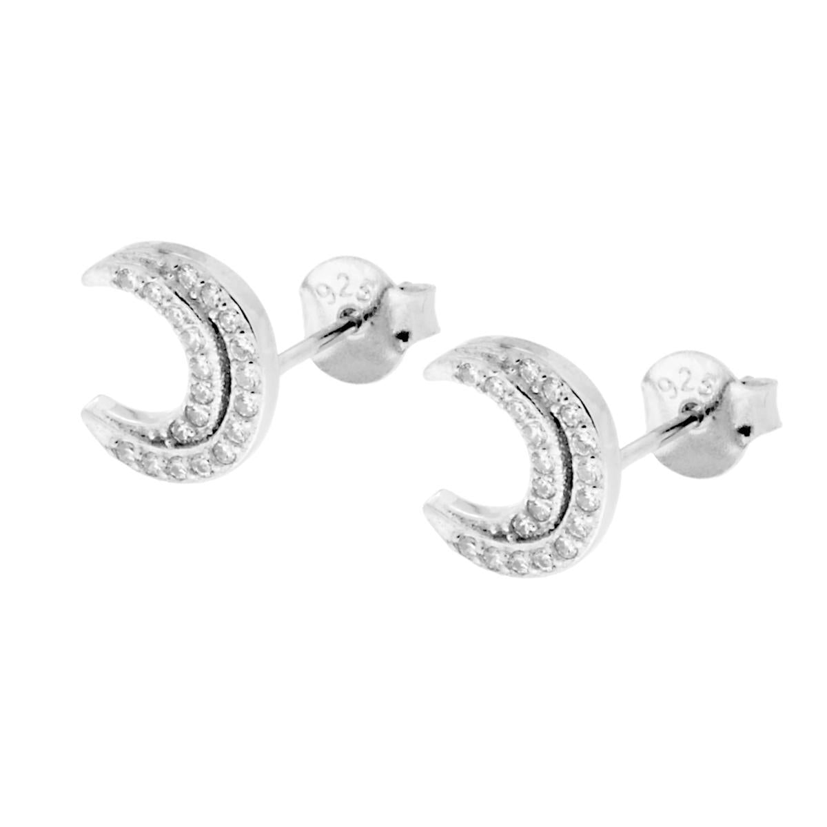 Orecchini Luna con Zirconi Bianchi in ARGENTO 925 Galvanica Rodio
