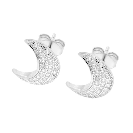 Orecchini Luna con Zirconi Bianchi in ARGENTO 925 Galvanica Rodio