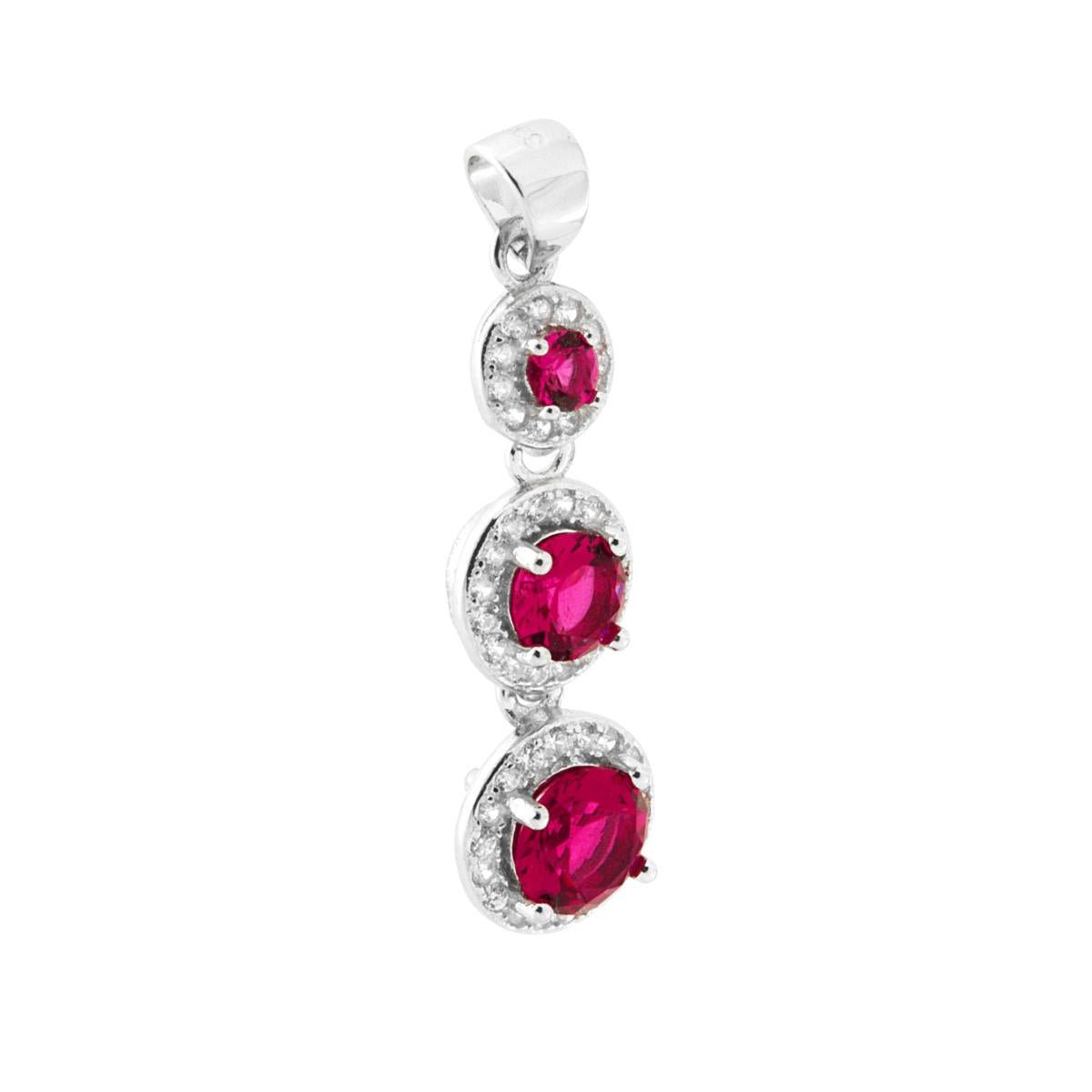 Ciondolo Trilogy con Zirconi a forma Tonda colore Rosso Rubino contornati con Zirconi Bianchi.