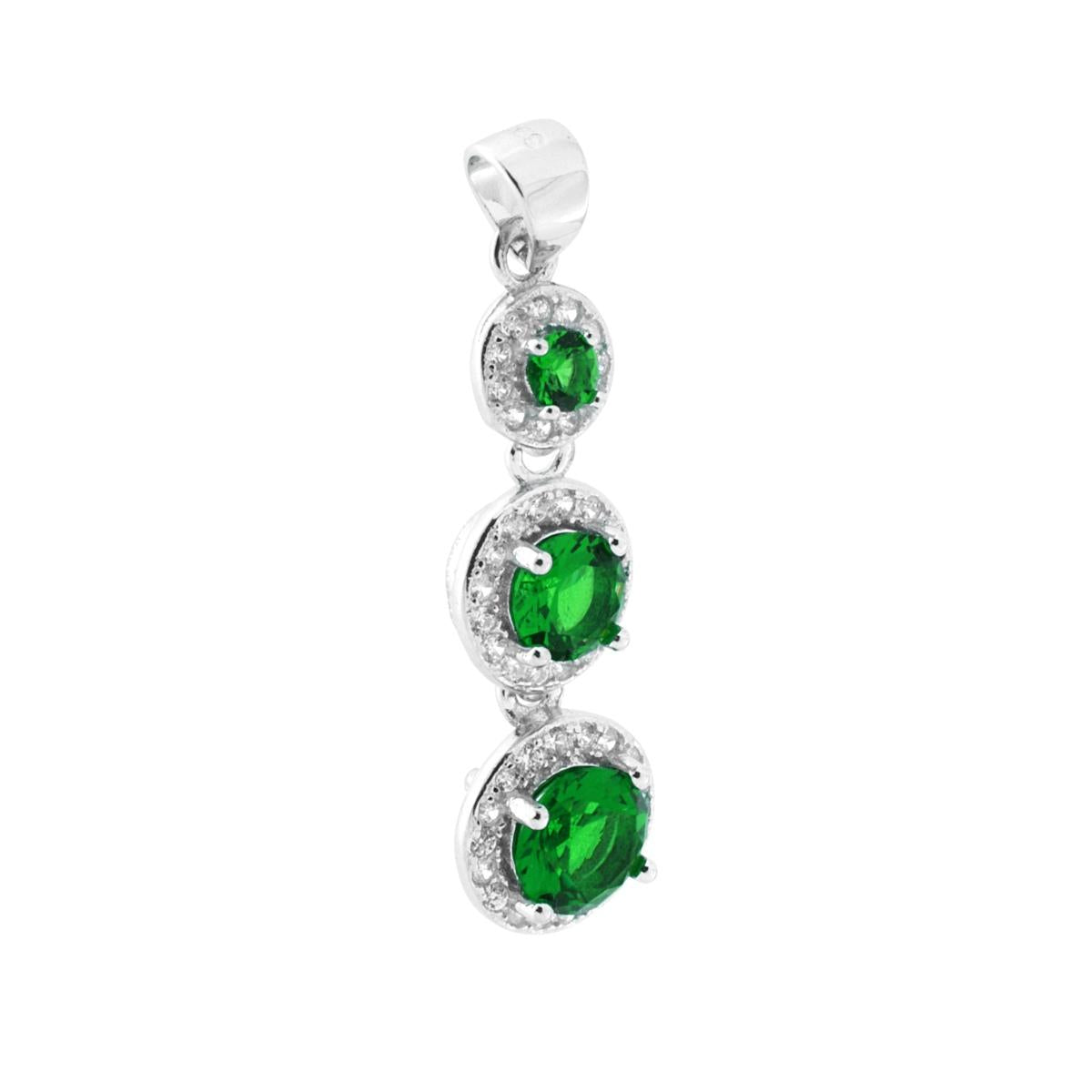 Ciondolo Trilogy con Zirconi a forma Tonda colore Verde Smeraldo contornati con Zirconi Bianchi.