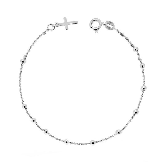 Bracciale Rosario cm 19 con Grani Lisci mm 2.5 e Croce pendente in ARGENTO 925 Galvanica Rodio