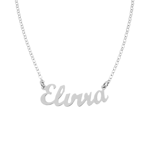 Collana nome Elvira in corsivo in ARGENTO 925 Galvanica Rodio