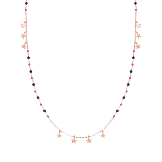 Collana Lunga con Catena Rolo con Crystal Multicolor con Stelle in ARGENTO 925 Galvanica Rosa