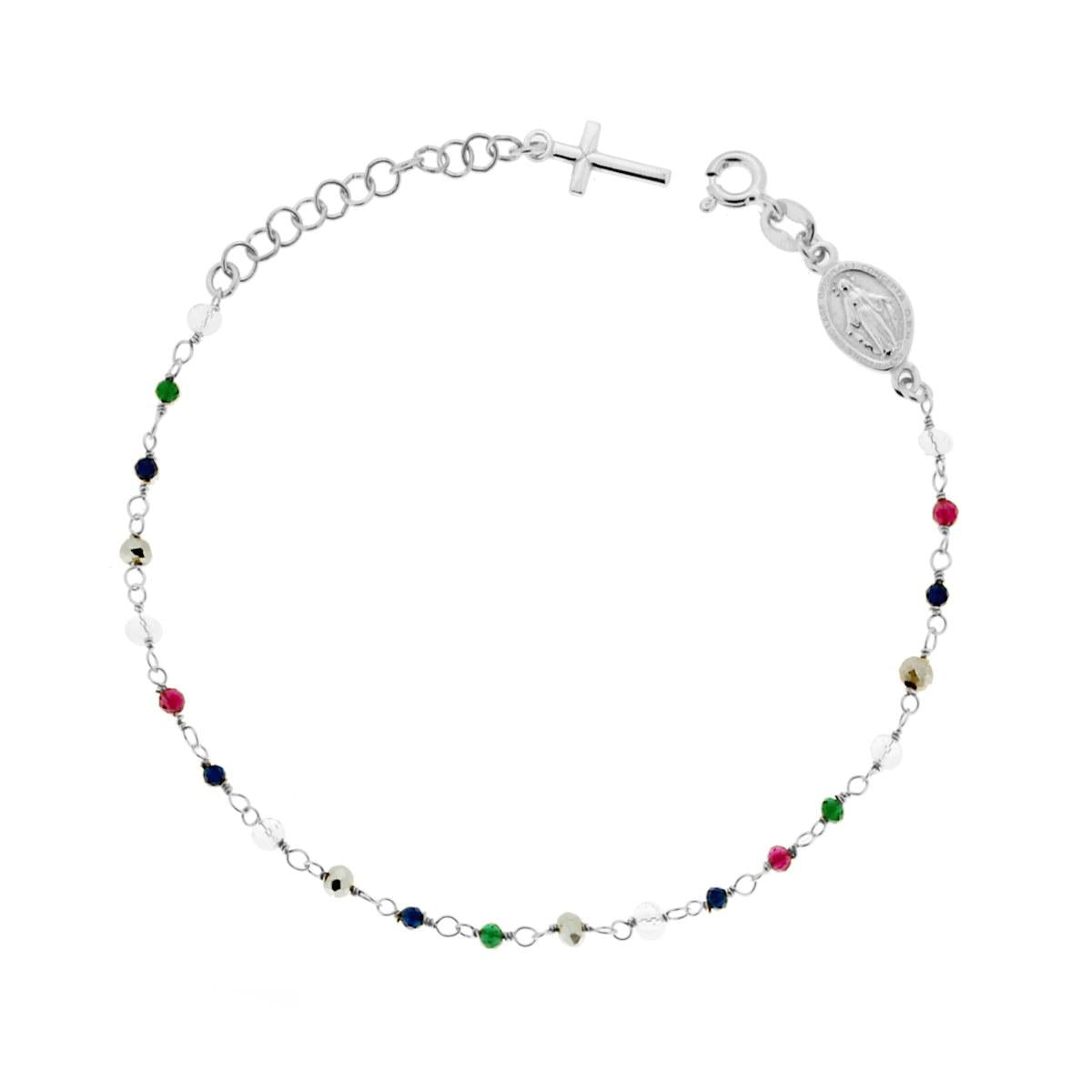 Bracciale Rosario con Grani in Crystal mm 3 colore Multicolor Rainbow in ARGENTO 925 Galvanica Rodio