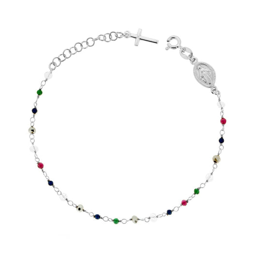 Bracciale Rosario con Grani in Crystal mm 3 colore Multicolor Rainbow in ARGENTO 925 Galvanica Rodio