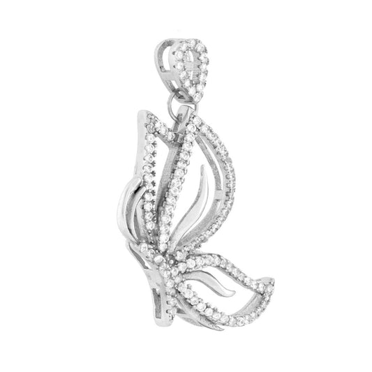 Ciondolo a forma di farfalla con cubic zirconia bianchi incastonati e con finitura lucida.
