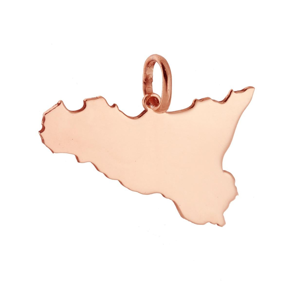 Ciondolo sagoma a forma di Sicilia con lavorazione liscia e lucida. <BR>Made in Italy