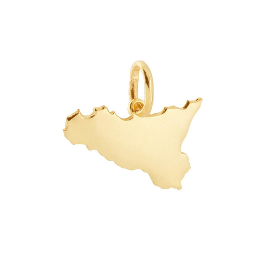 Ciondolo sagoma a forma di Sicilia con lavorazione liscia e lucida. <BR>Made in Italy