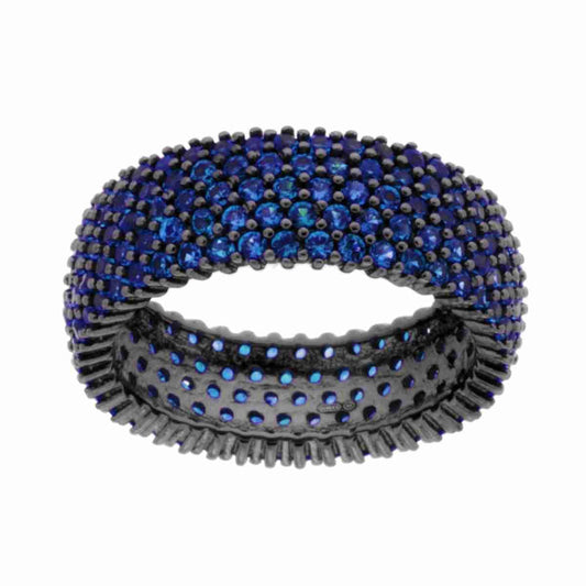 Anello Fascia Fascione con Cubic Zirconia Blu Zaffiro in ARGENTO 925 Galvanica Rutenio