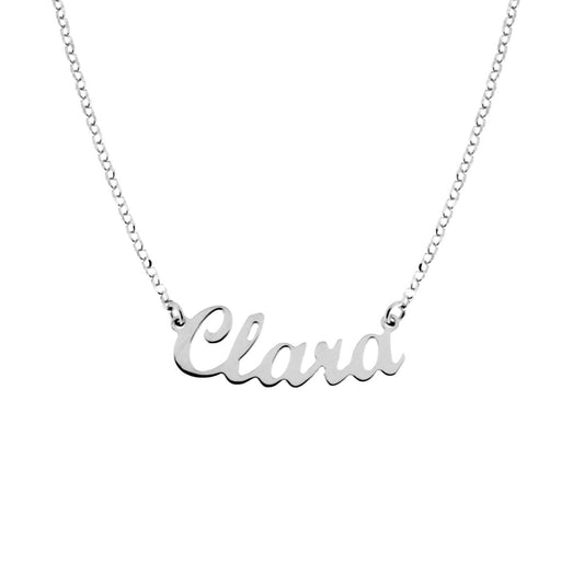 Collana nome Clara in corsivo in ARGENTO 925 Galvanica Rodio