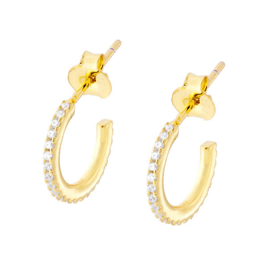 Orecchini Cerchio Creola mm 13 con Zirconi Bianchi in ARGENTO 925 Galvanica Oro