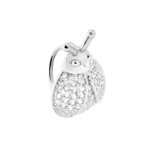 Ciondolo a forma di Coccinella con passante per catena e Zirconi Bianchi incastonati.