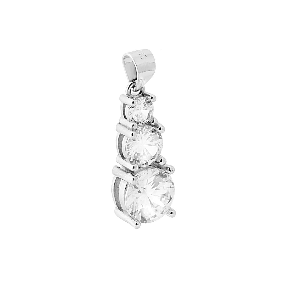 Ciondolo con Tre Punti Luce a forma Tonda con Zirconi Bianchi mm 8, 6 e 4.<BR>