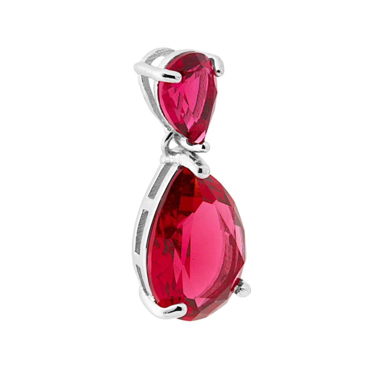 Ciondolo con passante per Catena con pendente a forma di Goccia con Zirconi Rosso Rubino con montatura 3 Griffe.