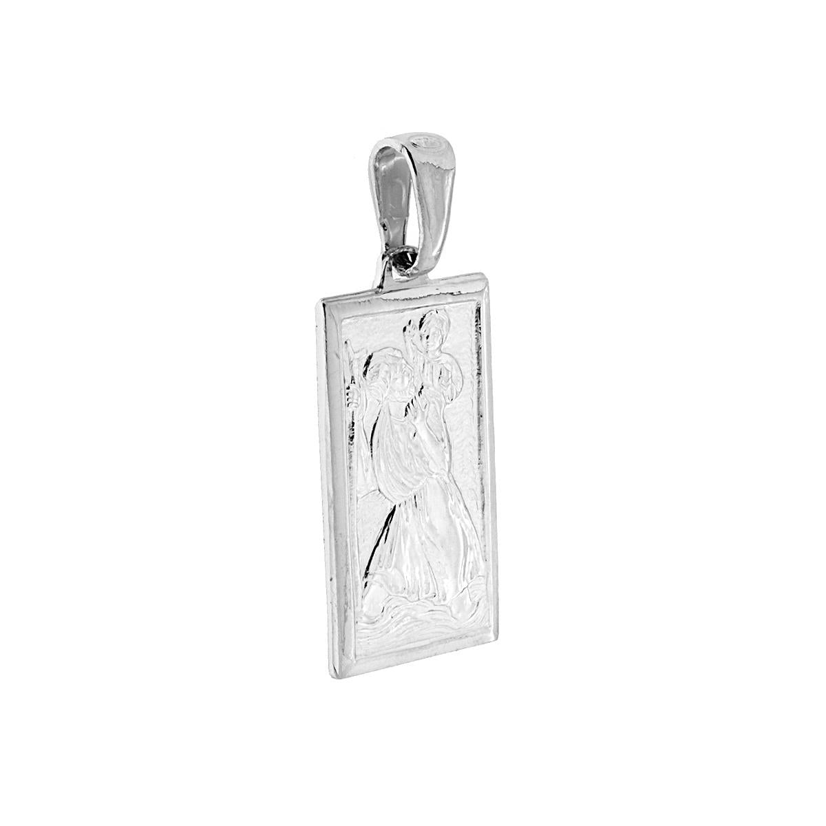 Ciondolo Sacro a forma di Medaglia Rettangolare con immagine in bassorilievo di San Cristoforo.<BR>Made in Italy<BR>