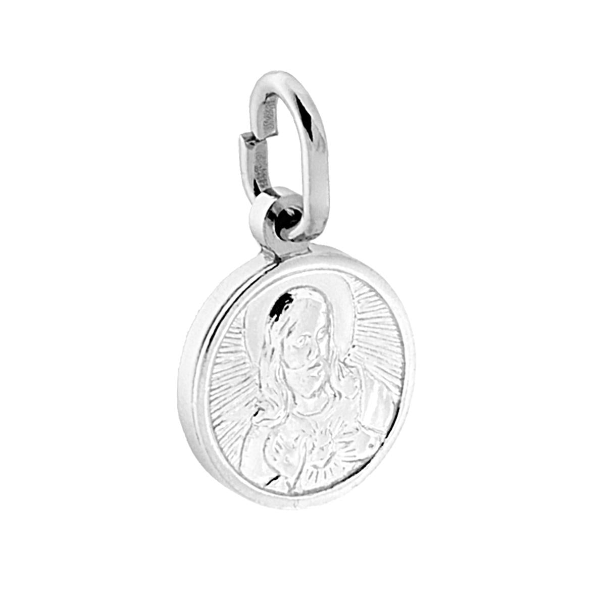 Ciondolo Sacro Medaglietta a forma tonda con immagine in bassorilievo di Cristo.<BR>Made in Italy