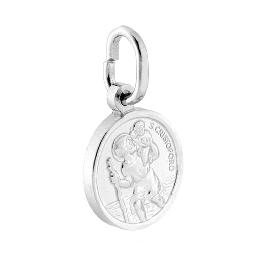 Ciondolo Sacro Medaglietta a forma tonda con immagine in bassorilievo di San Cristroforo.<BR>Made in Italy