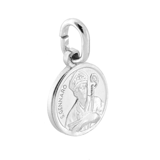 Ciondolo Sacro Medaglietta a forma tonda con immagine in bassorilievo di San Gennaro.<BR>Made in Italy<BR>