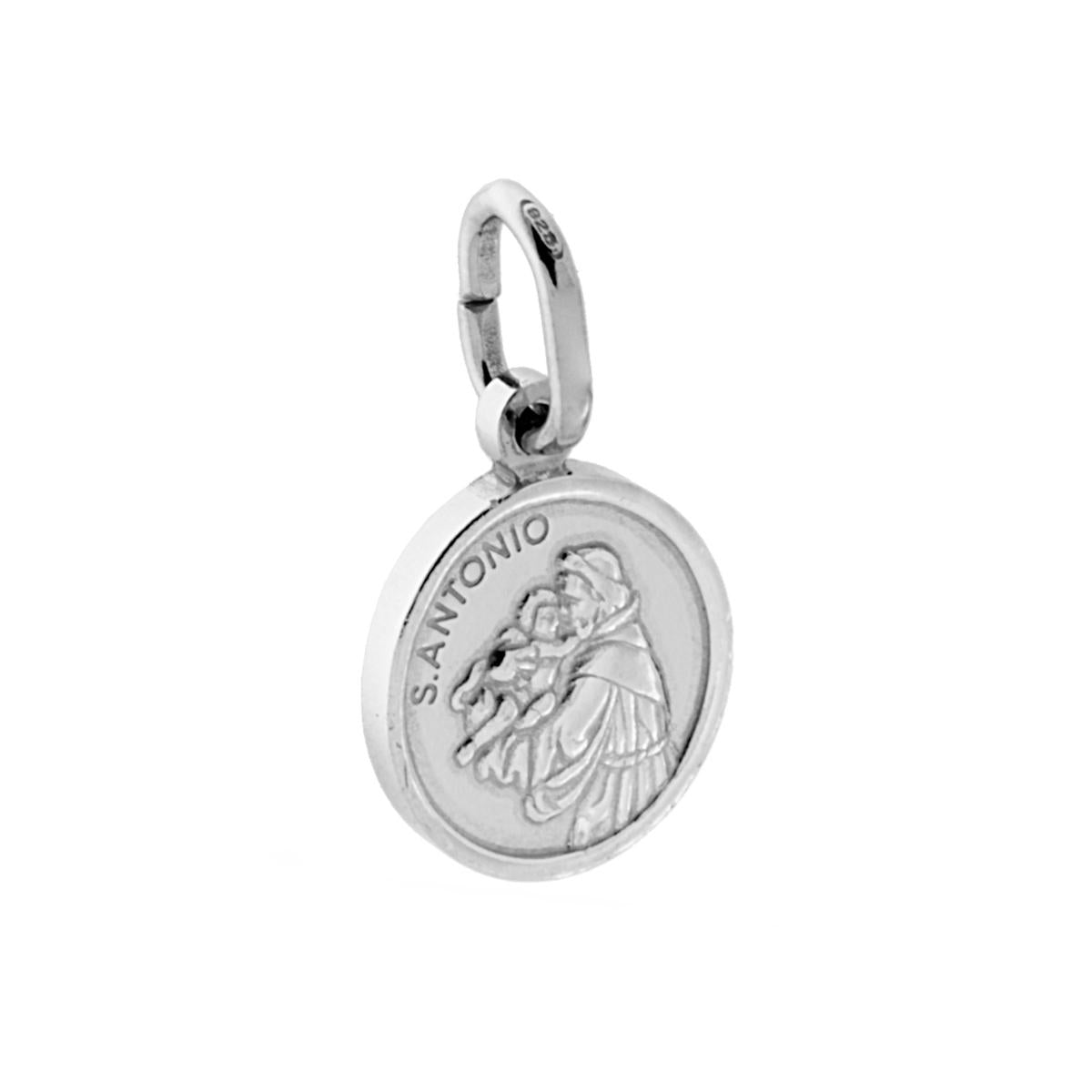 Ciondolo Sacro Medaglietta a forma tonda con immagine in bassorilievo di Sant Antonio.<BR>Made in Italy