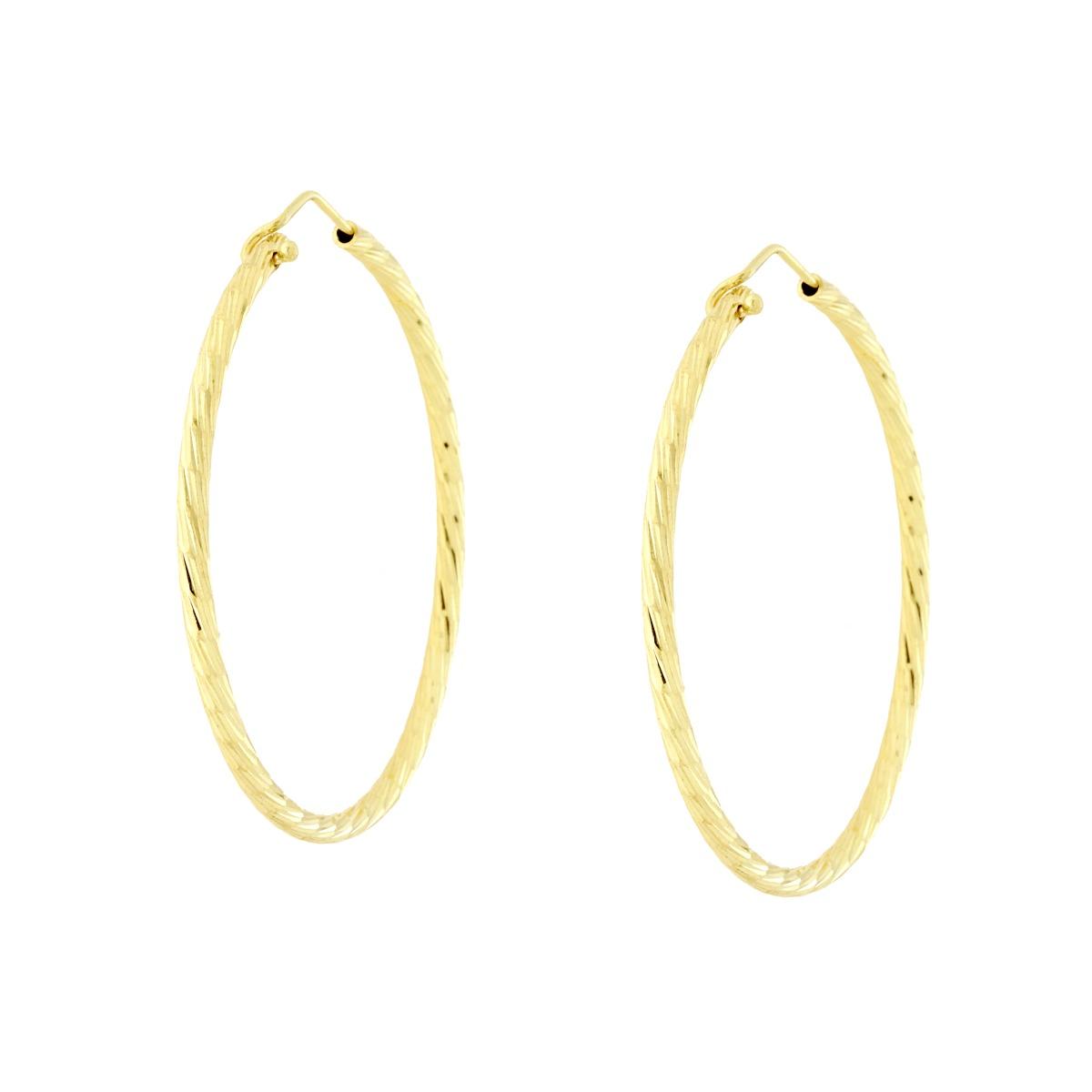 Orecchini a Cerchio Diamantato mm 42 con canna mm 2 in ARGENTO 925 Galvanica Oro
