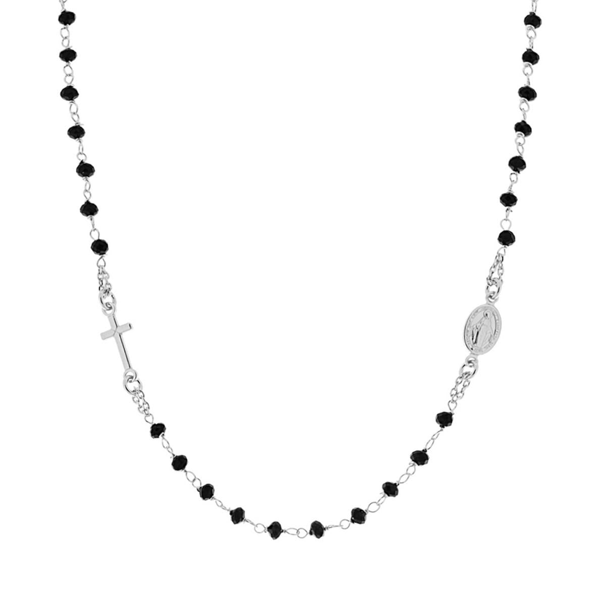 Collana Rosario modello Girocollo cm 50 con Grani mm 3.5 Crystal Neri in ARGENTO 925 Galvanica Rodio