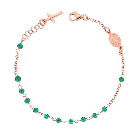 Bracciale Rosario cm 20 con Grani in Crystal colore Verde Smeraldo mm 3.5 in ARGENTO 925 Galvanica Rosa