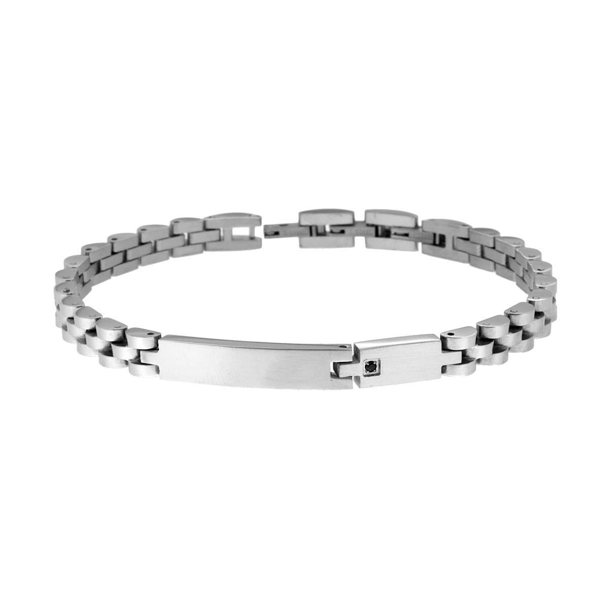 Bracciale Uomo Catena Imperniata con Targa e Crystal Nero in ACCIAIO