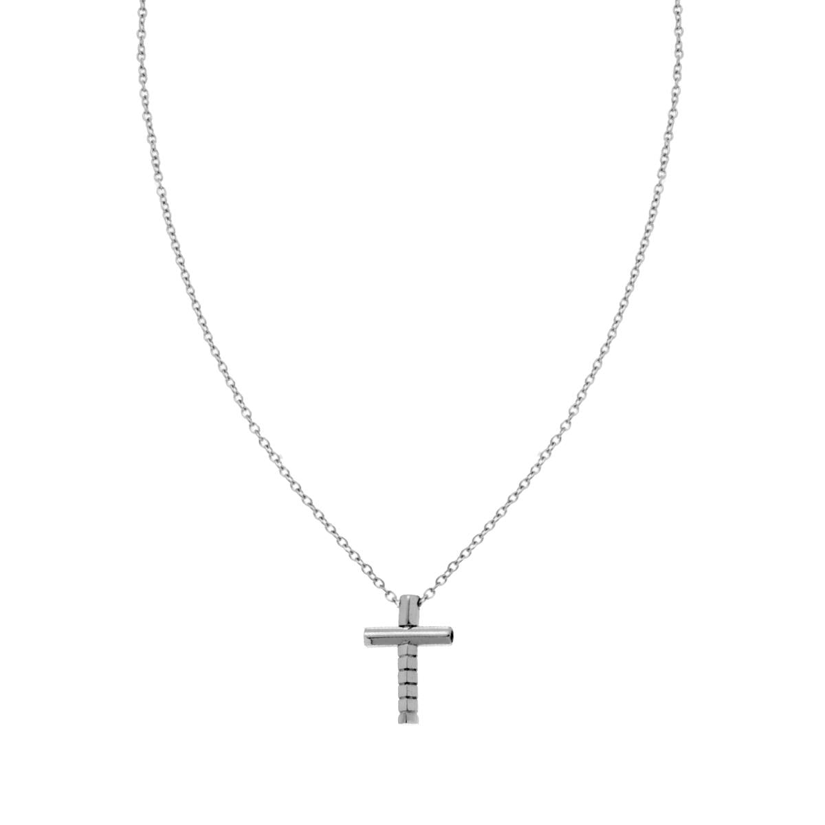 Collana con Catena Forzatina Diamantata e Croce pendente in ACCIAIO