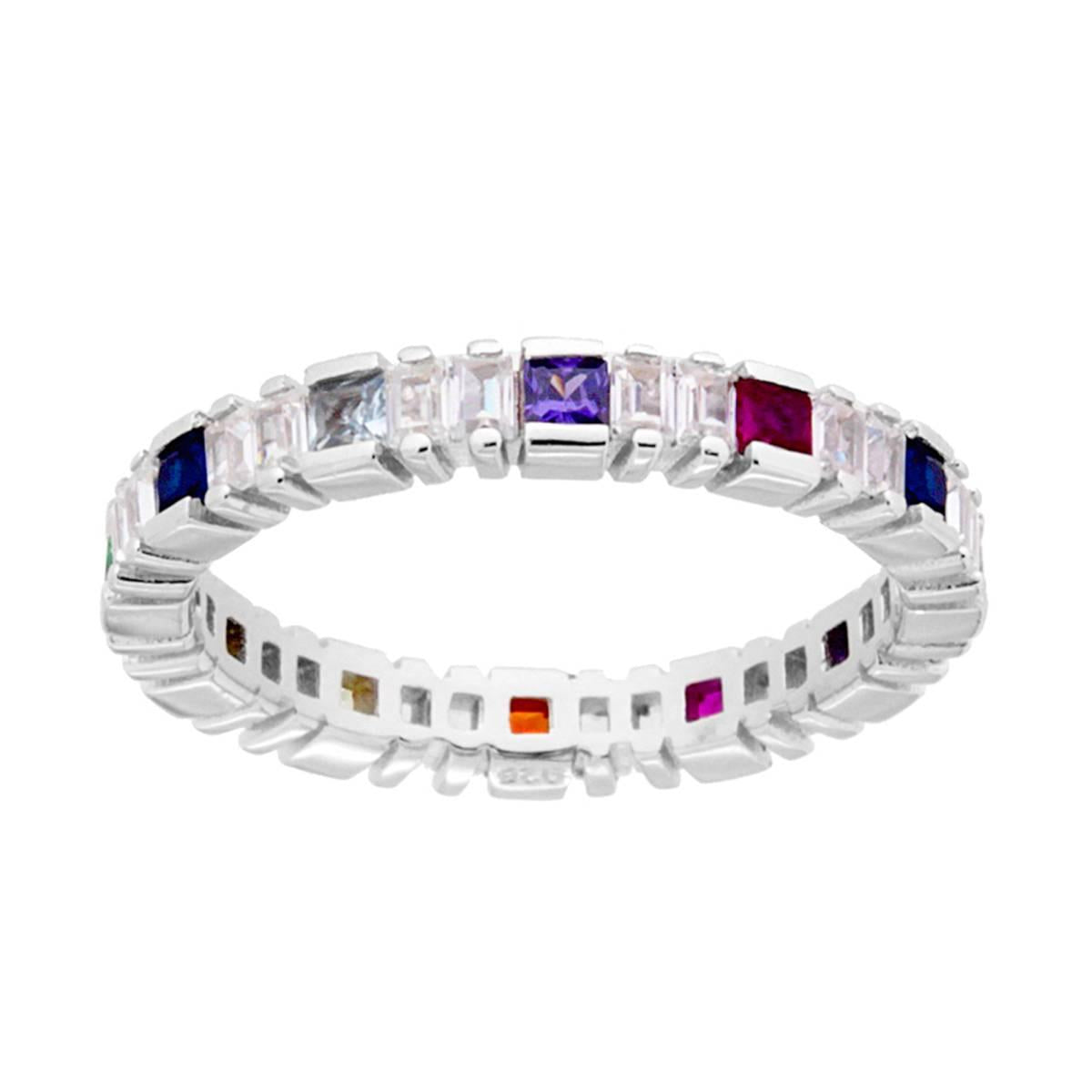 Anello Eternity Riviera a giro con Cubic Zirconia Multicolor in ARGENTO 925 Galvanica Rodio