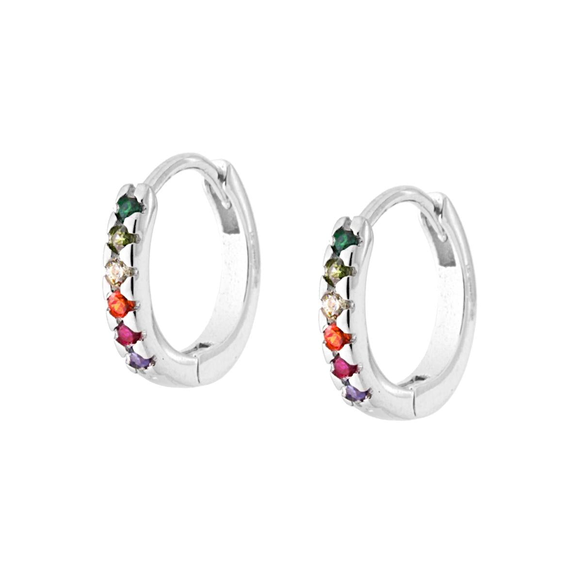 Orecchini Cerchio Scattino mm 14 con Zirconi Multicolor Rainbow in ARGENTO 925 Galvanica Rodio