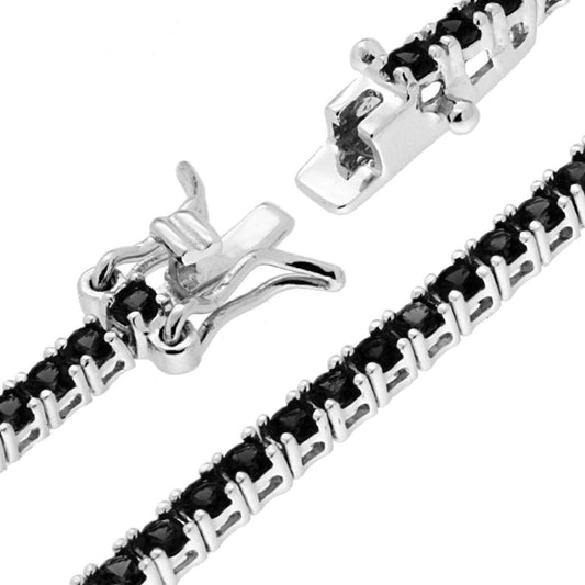 Bracciale Tennis Griffe cm 18 con Zirconi mm 2.5 Neri in ARGENTO 925 Galvanica Rodio