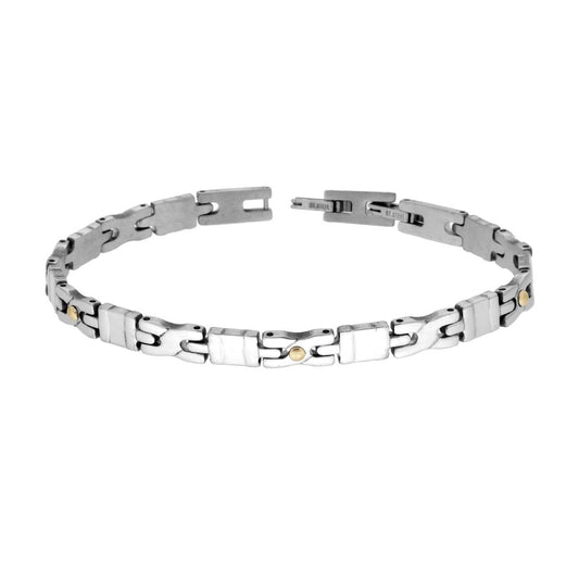 Bracciale Uomo Catena Imperniata con Punti colore Oro in ACCIAIO