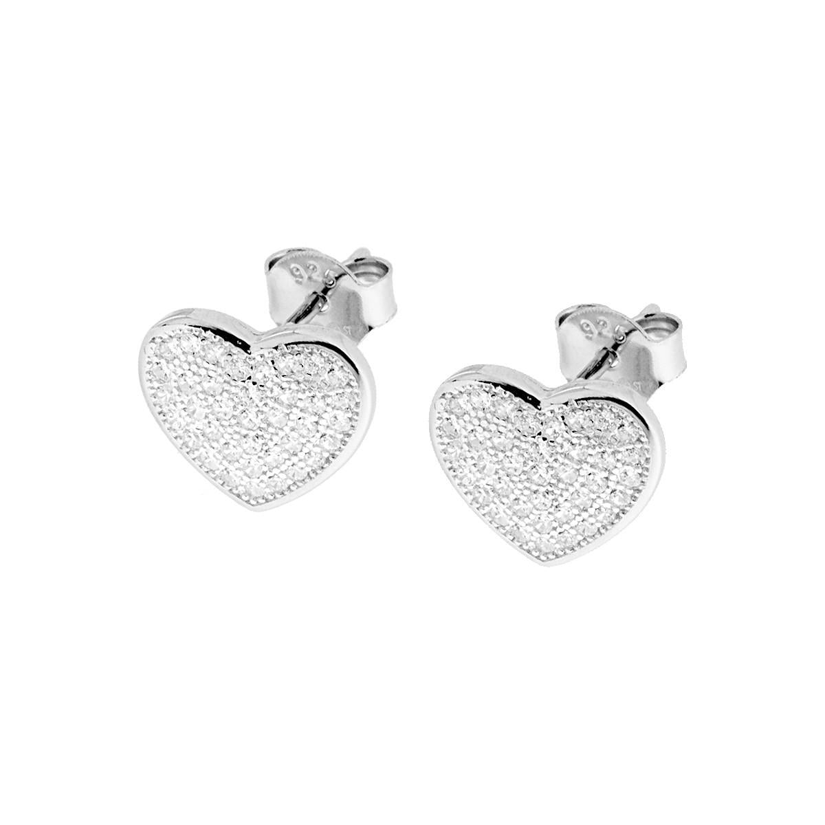 Orecchini Cuore con Zirconi Bianchi in ARGENTO 925 Galvanica Rodio