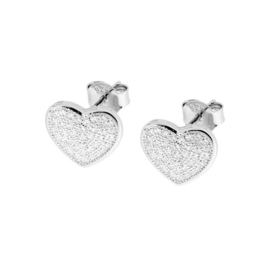 Orecchini Cuore con Zirconi Bianchi in ARGENTO 925 Galvanica Rodio