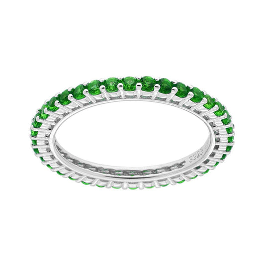 Anello Eternity Veretta a giro con Cubic Zirconia Verde Smeraldo mm 2 in ARGENTO 925 Galvanica Rodio