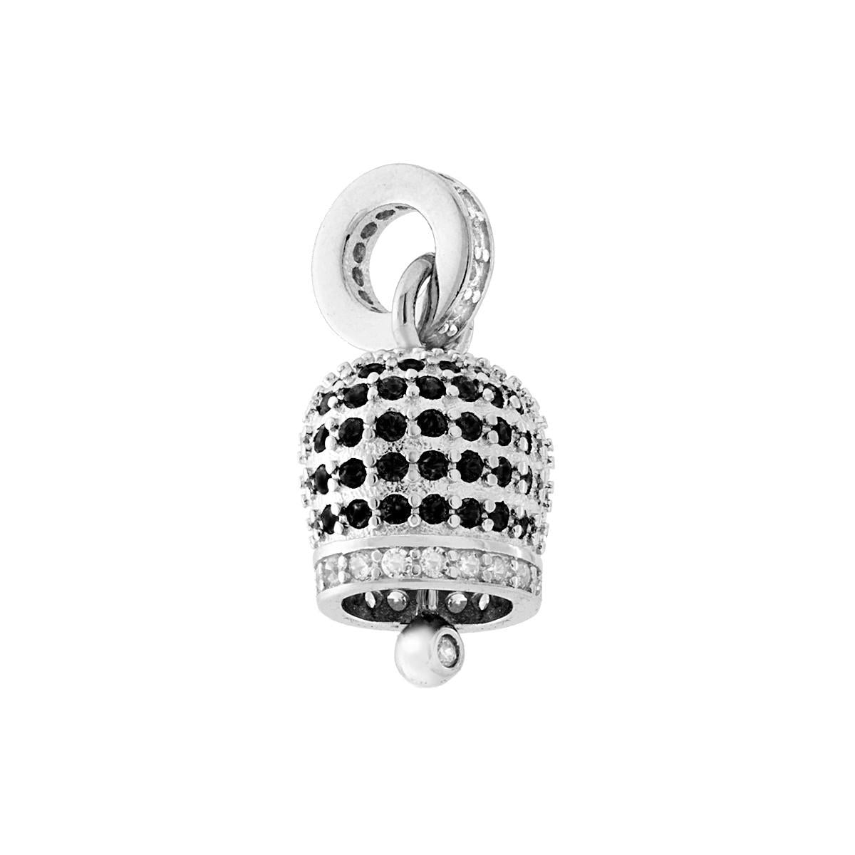 Ciondolo a forma di Campana con Zirconi Neri e Bianchi incastonati.<BR>Contromaglia con Zirconi Bianchi incastonati.<BR>
