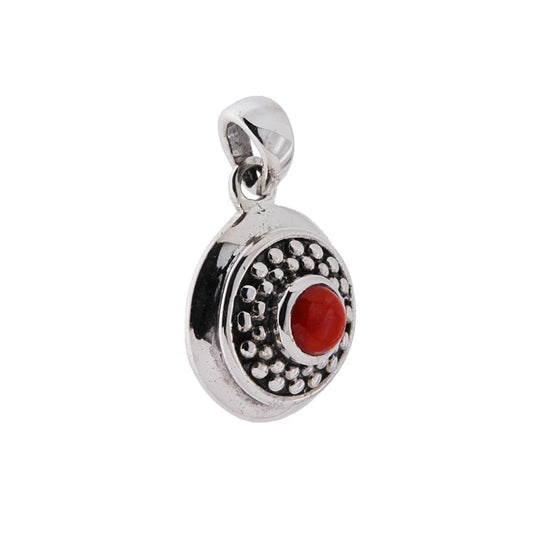 Ciondolo Etnico di forma tonda con Sole e con Pietra Corallo.