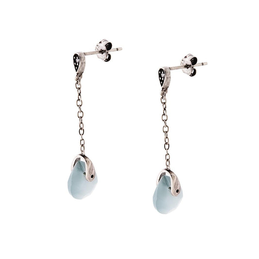 Orecchini Etnici Pendenti con Pietra Naturale Goccia Calcedonio in ARGENTO 925