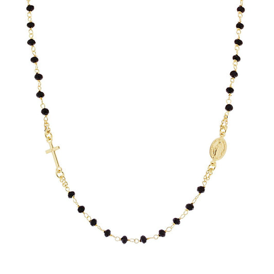 Collana Rosario modello Girocollo cm 50 con Grani mm 3.5 Crystal Neri in ARGENTO 925 Galvanica Oro