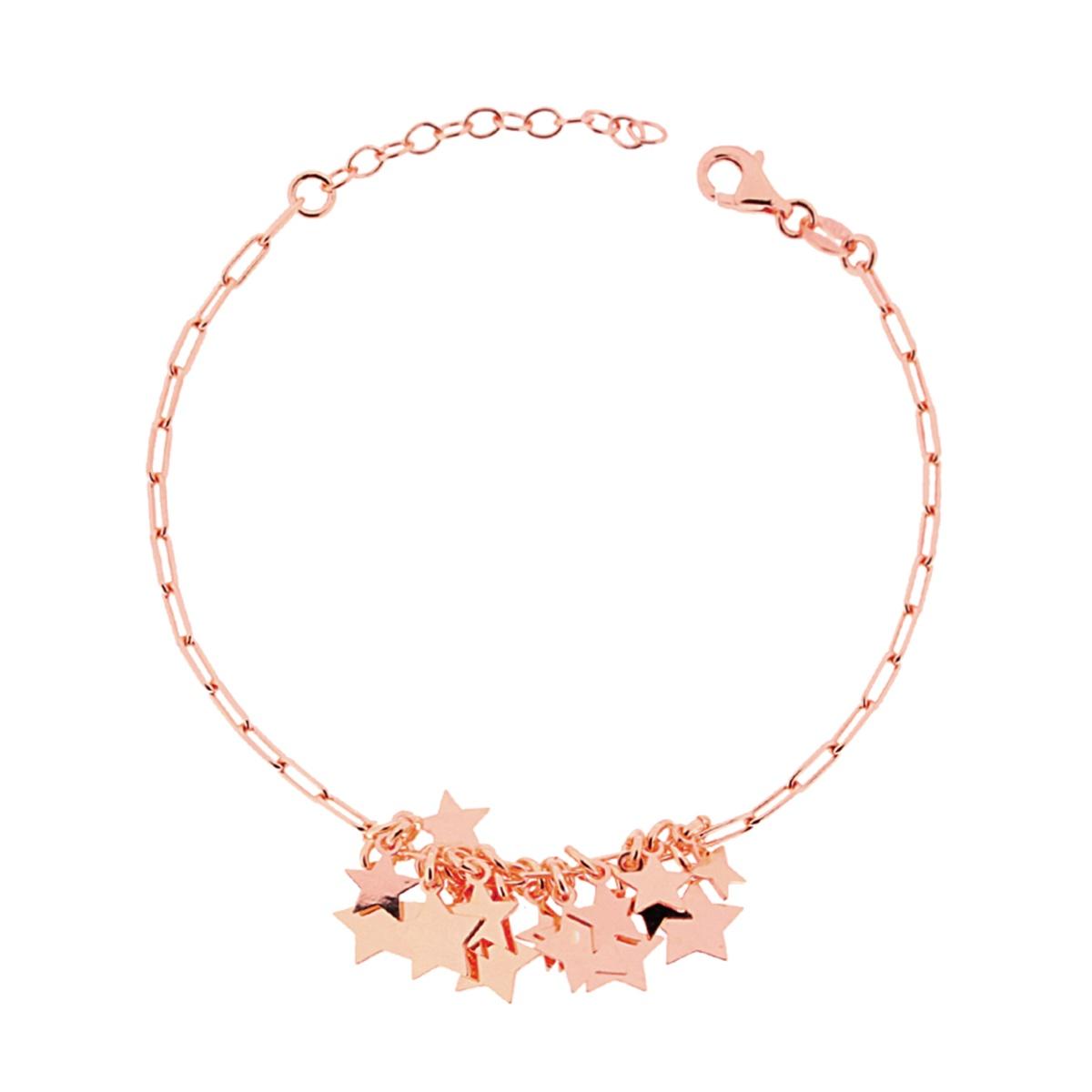 Bracciale Catena Veneziana allungata con Stelle plain pendenti in ARGENTO 925 Galvanica Rosa