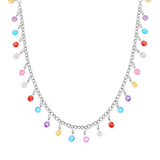 Collana Catena Rolo con Crystal Multicolor Pendenti in ARGENTO 925 Galvanica Rodio