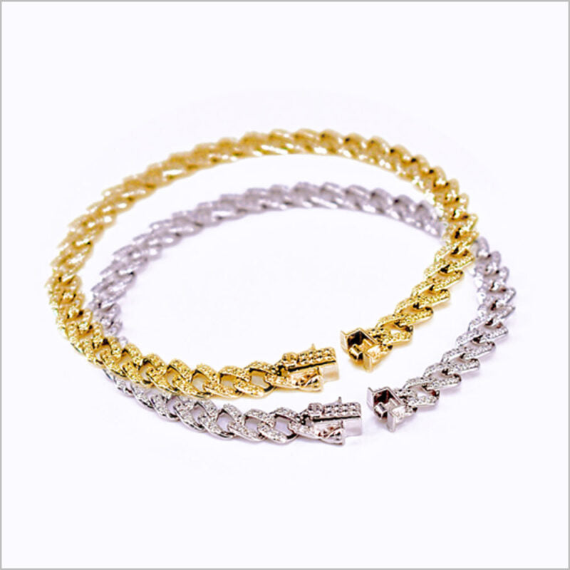 Bracciale a maglia groumette in Argento 925 con zirconi