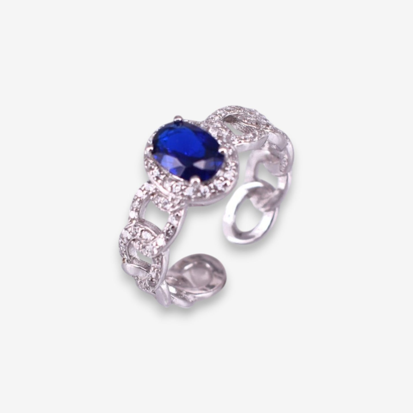 Anello Donna Catena in Argento 925 Regolabile con zircone ovale blu