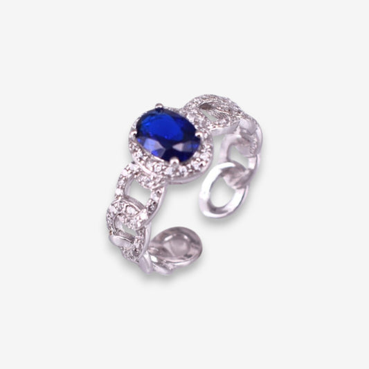 Anello Donna Catena in Argento 925 Regolabile con zircone ovale blu