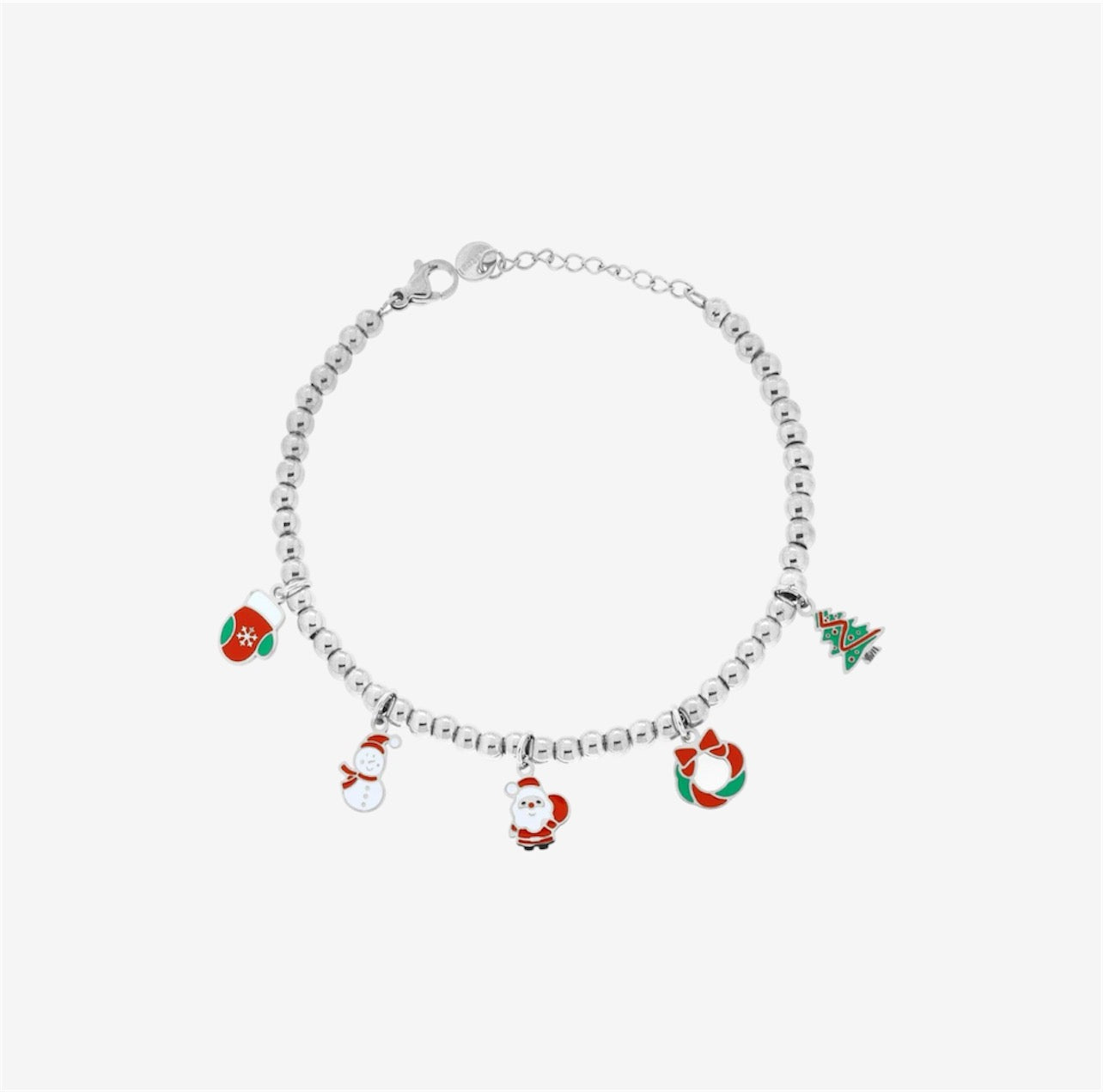 Bracciale Donna in Acciaio Inox con Palline e Pendenti Natalizi