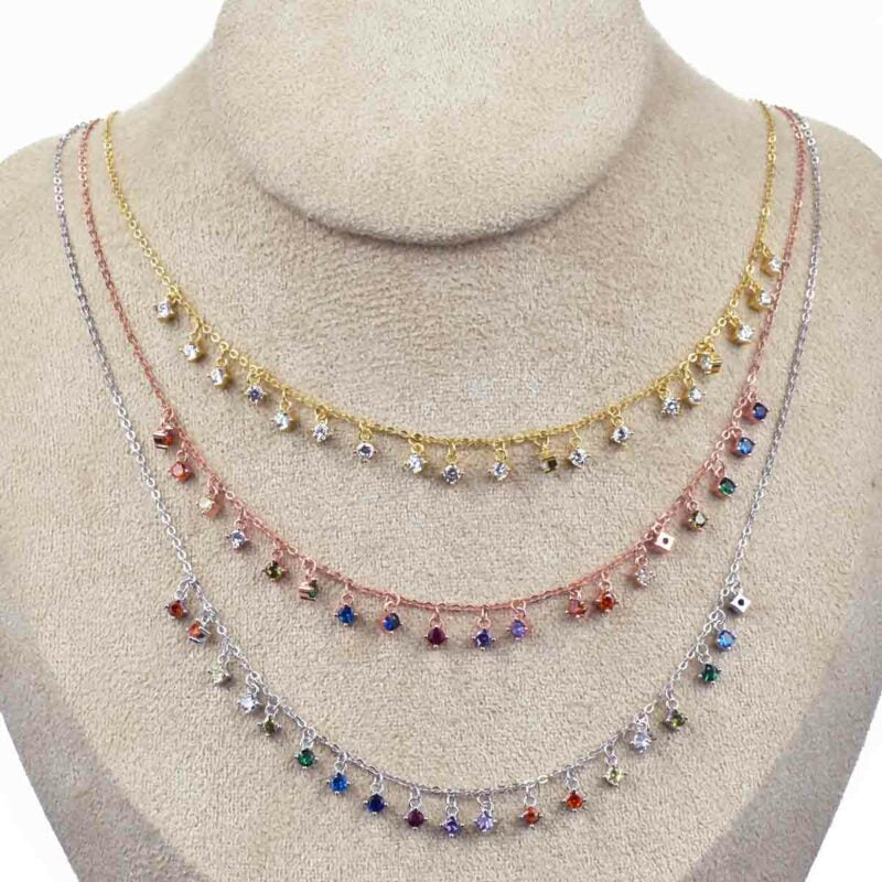 Collana Punto Luce in Argento 925 con zirconi pendenti