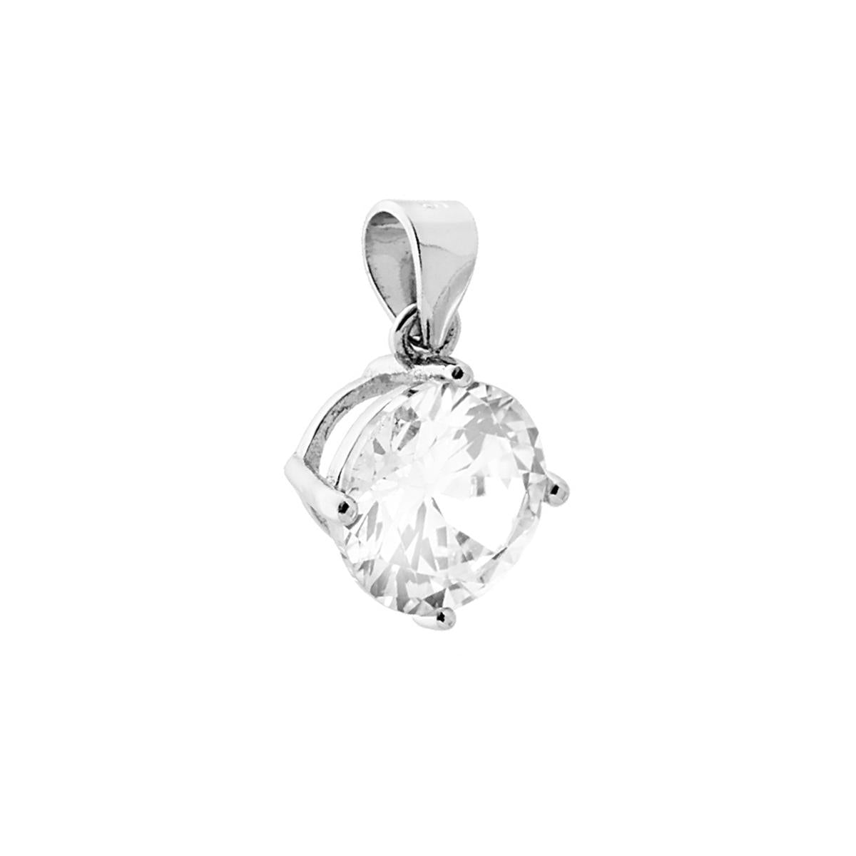 Ciondolo Punto Luce 4 Griffe con Zircone Tondo colore Bianco.<BR>