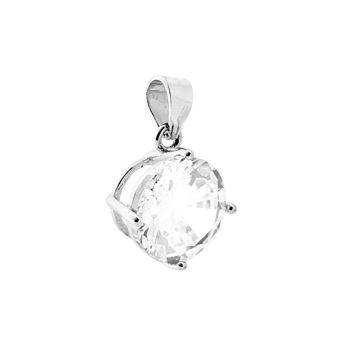 Ciondolo Punto Luce 4 Griffe con Zircone Tondo colore Bianco.